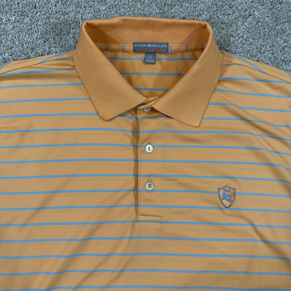 Peter Millar Summer Comfort‎ Polo Shirt Size XL Orange Striped Performance Golf